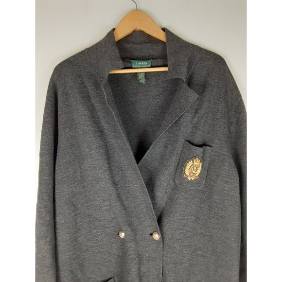 Lauren Ralph Lauren Women's Gray Merino Wool Crest Cardigan  Sweater Blazer XL - Picture 2 of 16